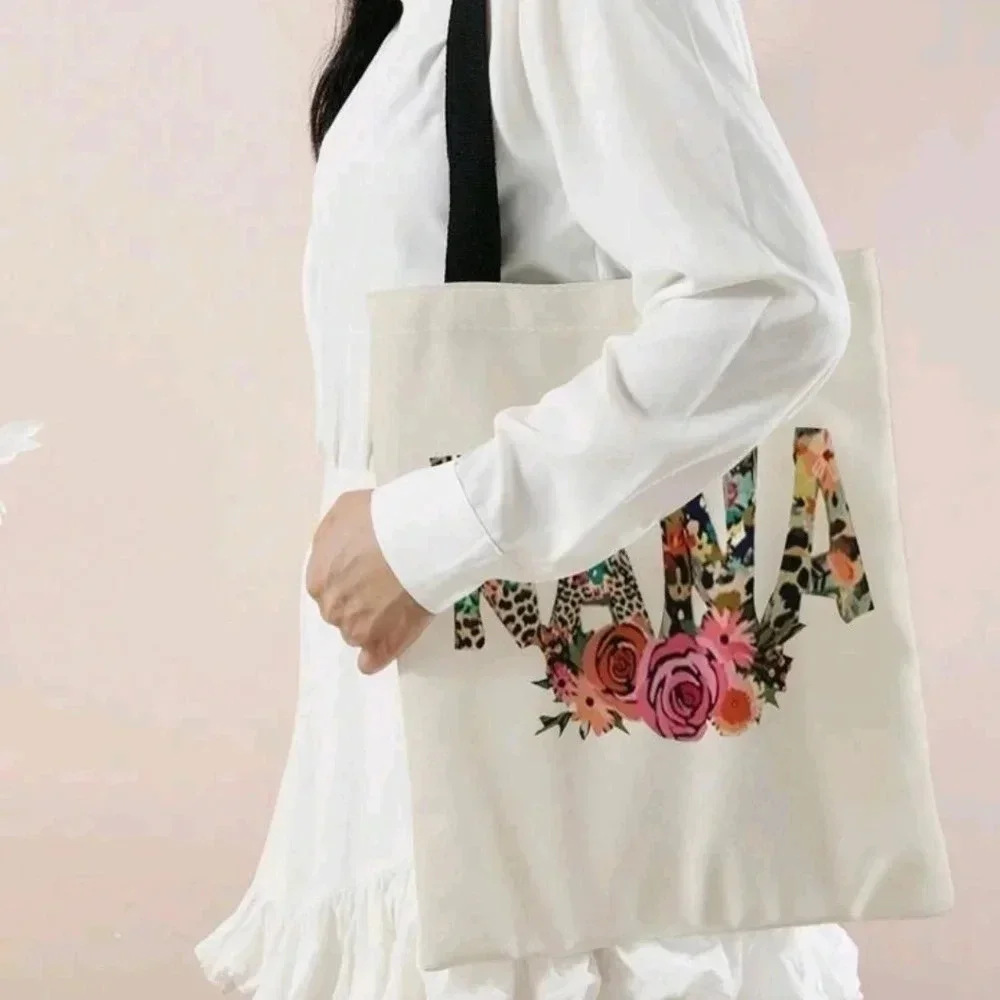 Nana Grandma white tote bag purse women's handbag cross strap floral design cute